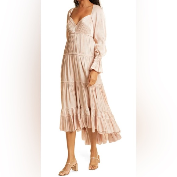 NWT CINQ À SEPT Nina Satin Tiered Long Sleeve Maxi Dress, Size 4 - Picture 5 of 9